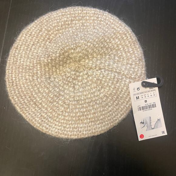 Zara Wool Blend Beret - Women Size M - Tan/Cream - Picture 1 of 3